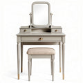 Coiffeuse en bois blanc avec miroir rond et pouf rembourré 90 x 40 x 140cm
