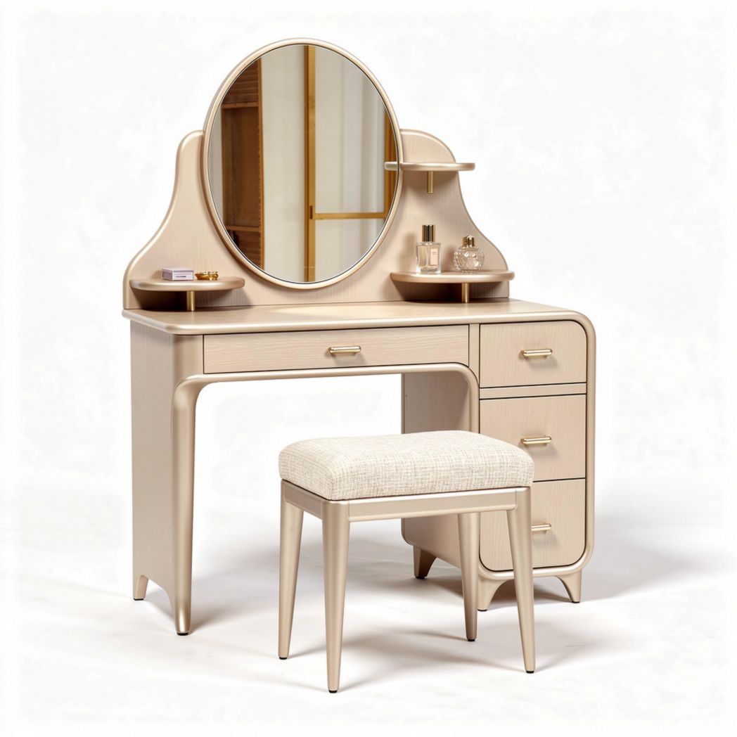 Coiffeuse blanche avec miroir et rangements en métal doré 80 x 40 x 75cm