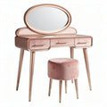 Coiffeuse en velours rose avec miroir ovale et tabouret assorti 80 x 40 x 140cm