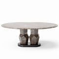 Table ronde en marbre gris avec pieds en geometrie mesure 150 x 150 x 75cm