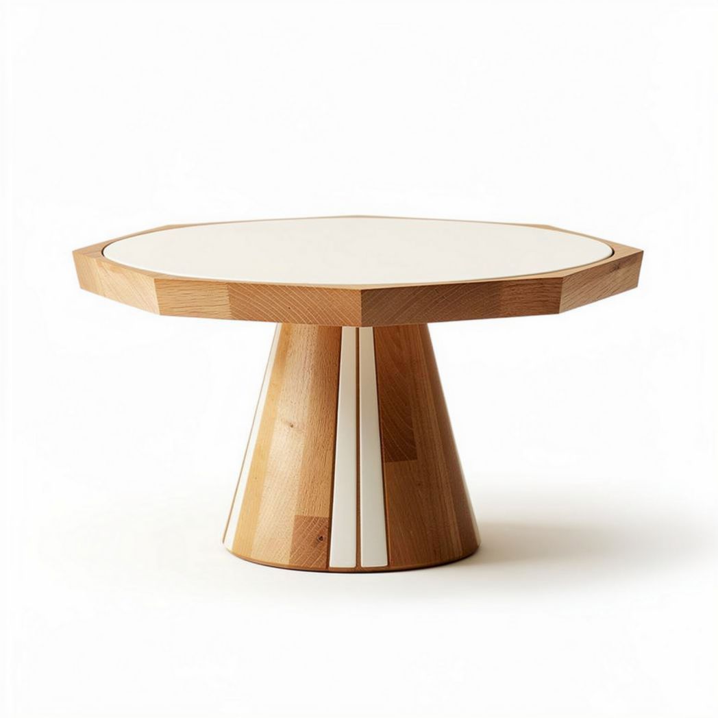Table basse en bois avec plateau blanc diamètre 50cm et hauteur 40cm
