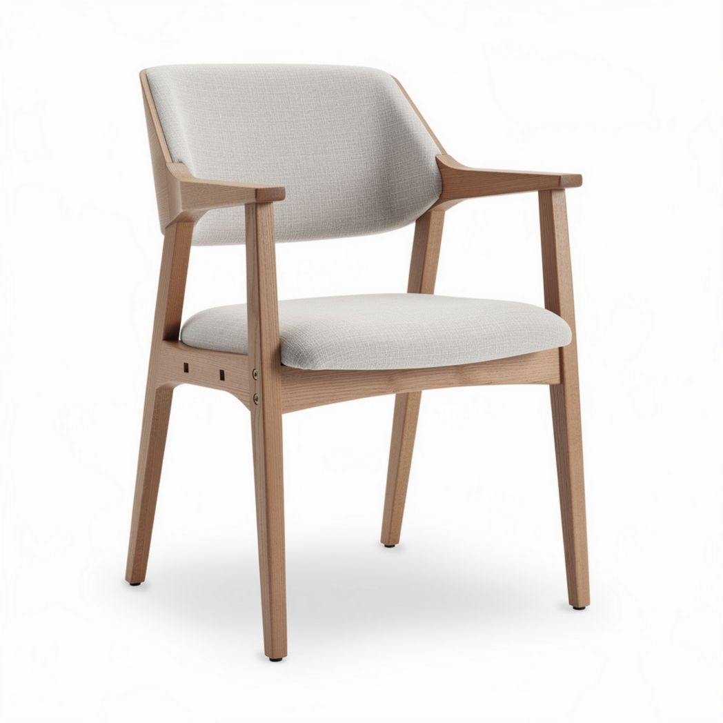 Chaise en bois avec accoudoirs et tissu beige dimensions 60 x 60 x 75cm