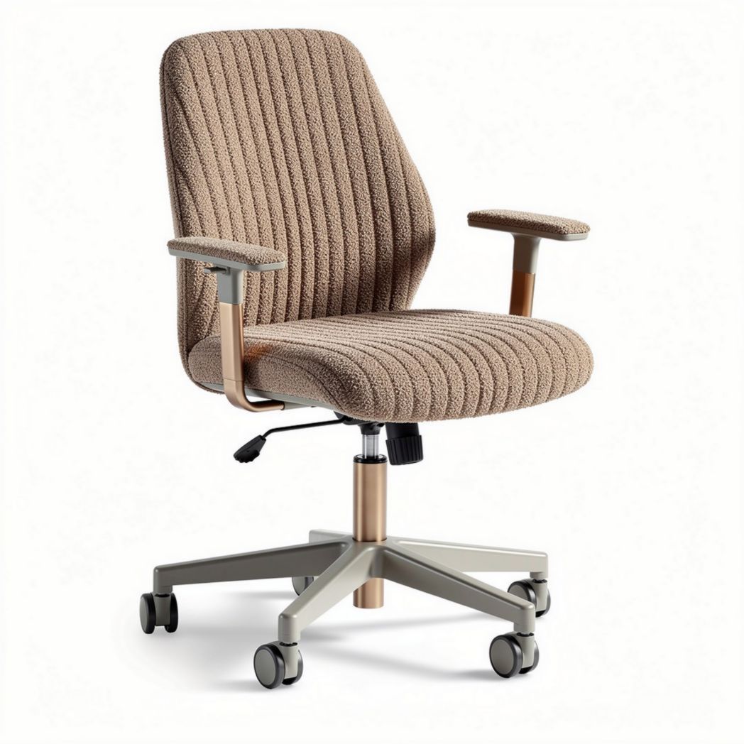 Chaise de bureau ergonomique en tissu beige avec accoudoirs réglables 50 x 60 x 110cm