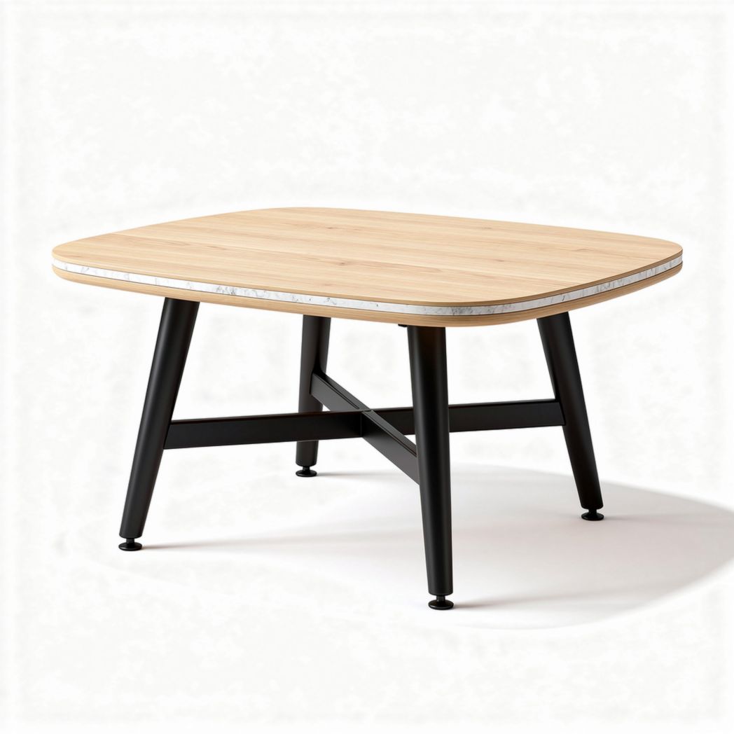 Table basse carrée en bois naturel et métal noir 120 x 80 x 45cm
