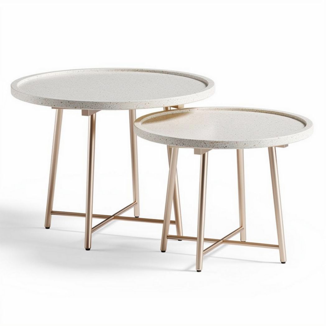 Tables d'appoint rondes en béton et métal doré 60 x 60 x 45cm