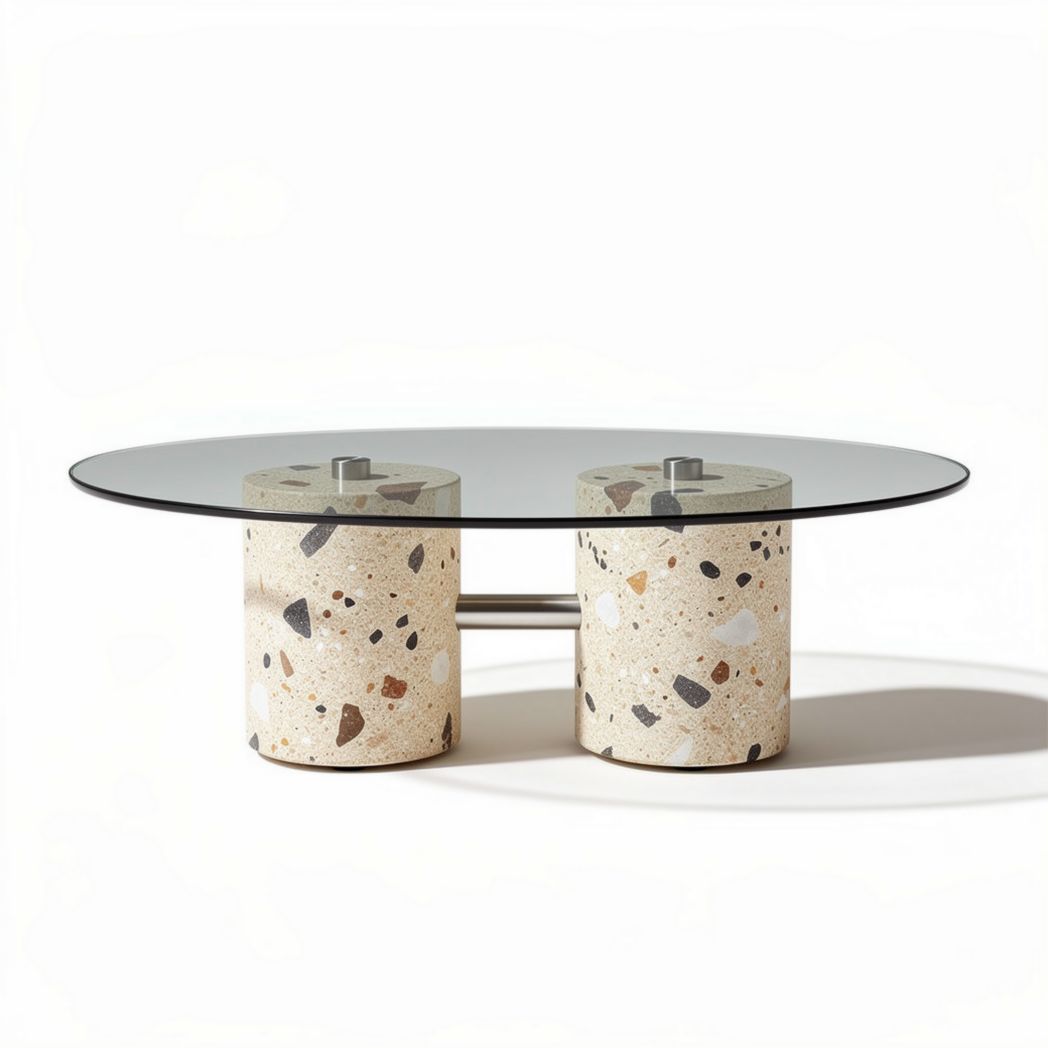 Table basse ovale en béton et verre 120 x 60 x 40 cm pour salon
