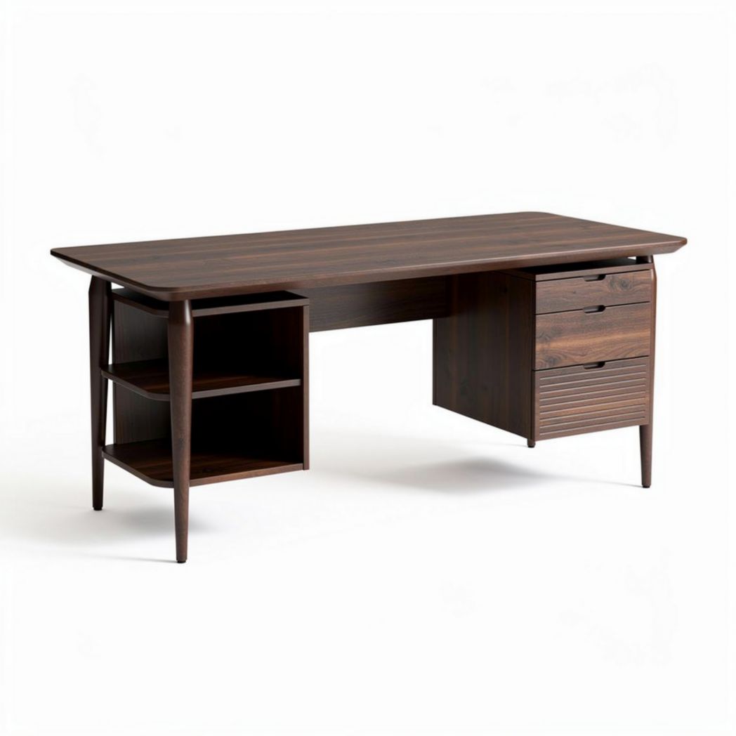 Bureau en bois marron avec tiroirs et étagères dimensions 150 x 75 x 75cm