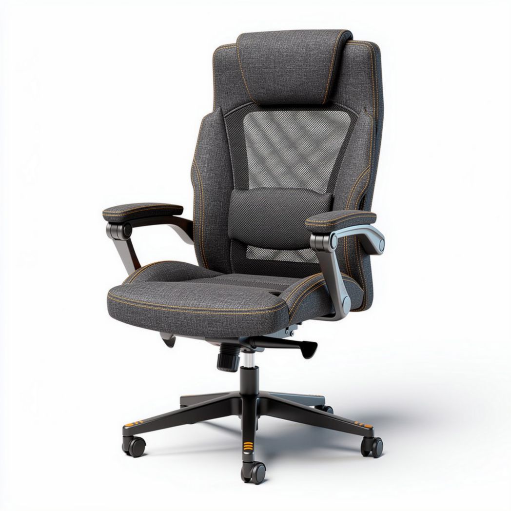 Chaise de bureau ergonomique en tissu gris avec accoudoirs ajustables 65 x 65 x 120cm