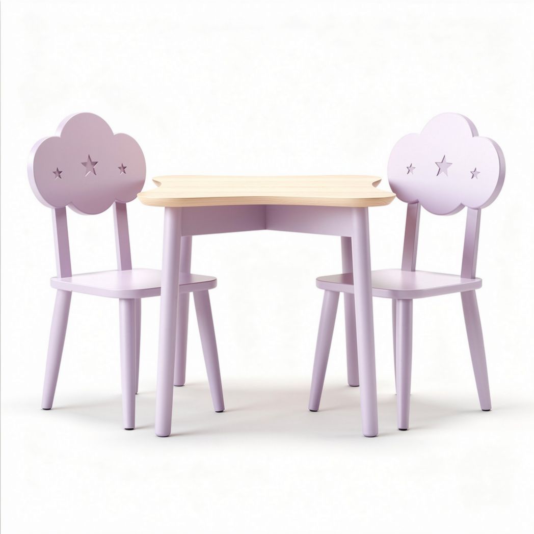 Table et chaises en bois rose pour enfants dimensions 50 x 40 x 75cm