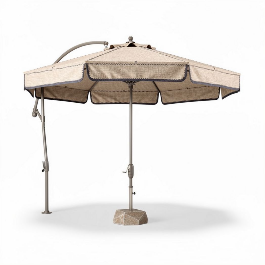 Parasol déporté en aluminium beige avec socle en béton 300 x 300 x 260cm