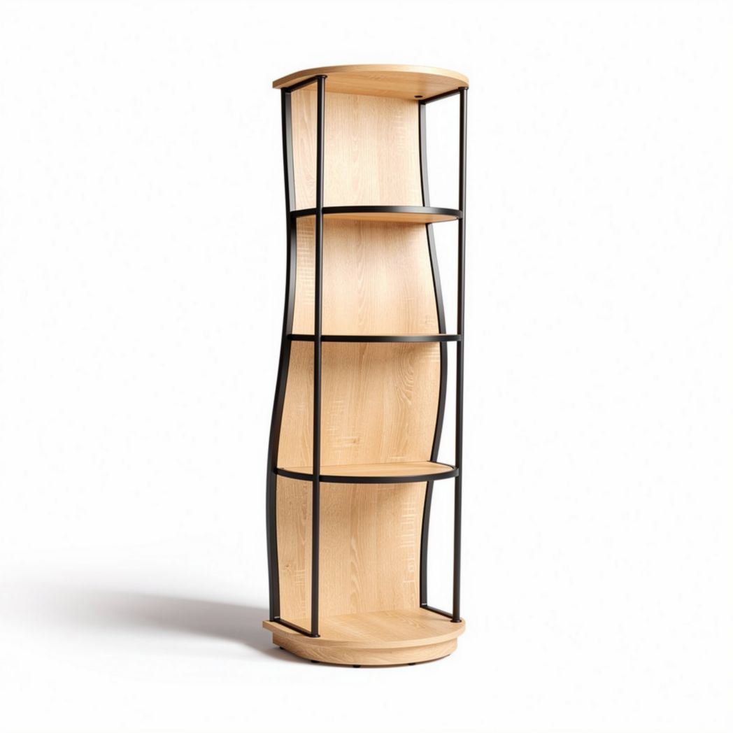 Étagère en bois clair avec structure en métal noir 40 x 30 x 120cm