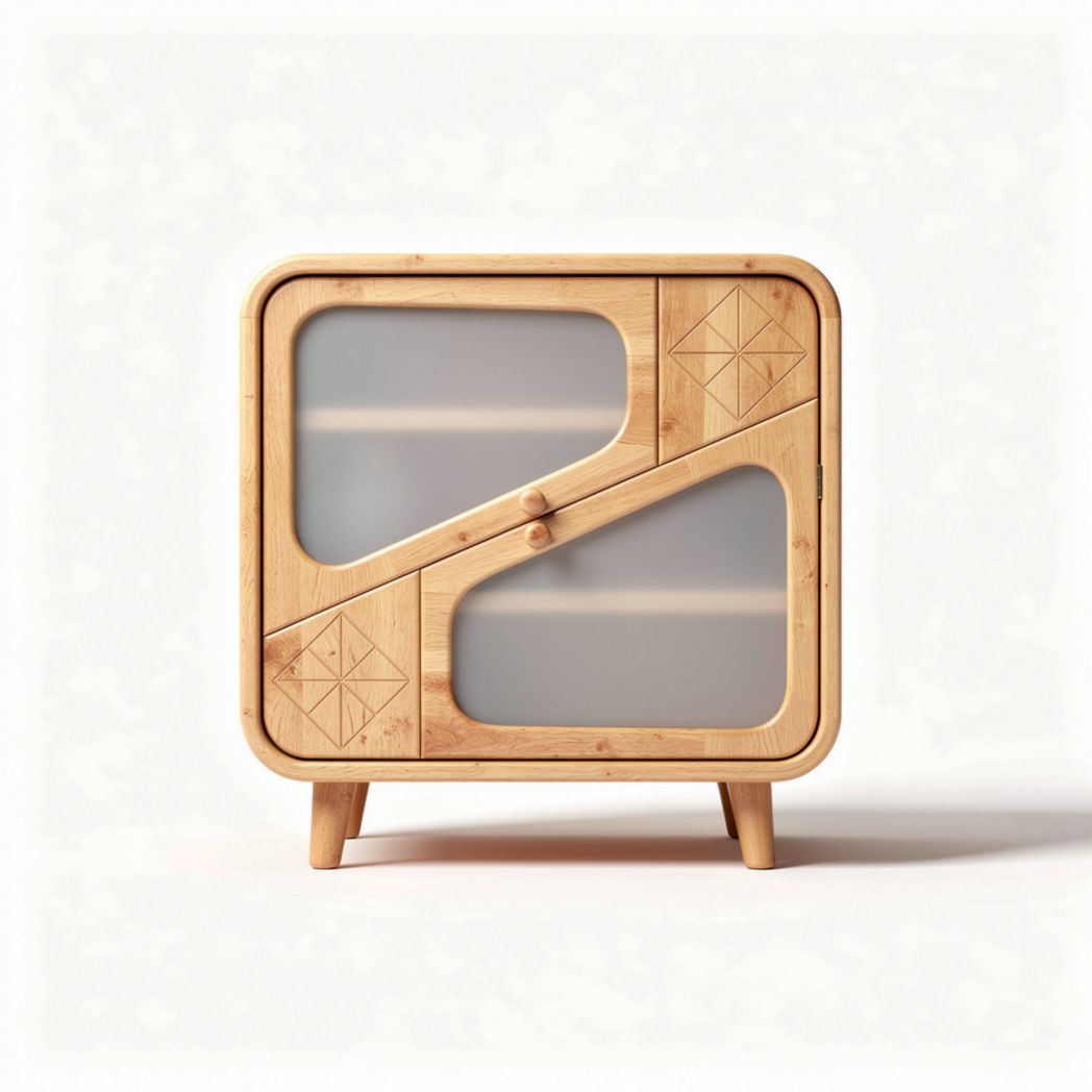 Meuble de rangement en bois de bambou avec portes en verre 80 x 40 x 70cm